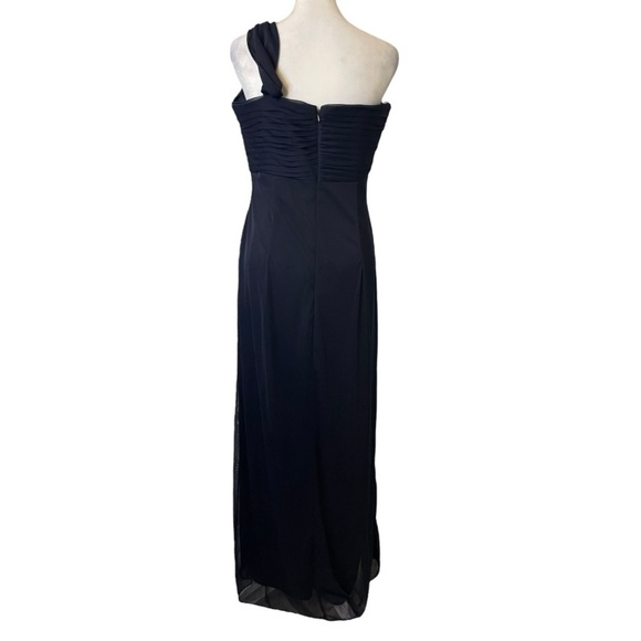 Alex Evening Chiffon One-Shoulder Bodice Wedding Formal Dress Dark Navy Blue - Picture 5 of 9